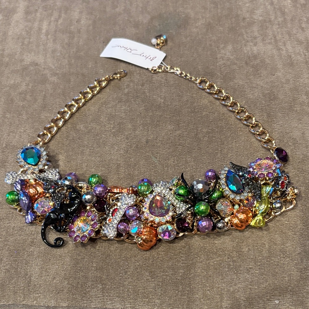 Betsey Johnson Colorful Halloween Gem Necklace with Gold Chain